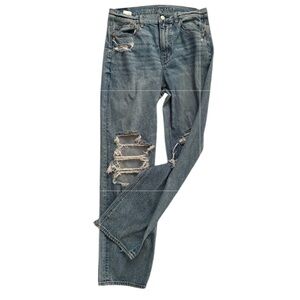 American Eagle high waisted destroyed straight leg jeans